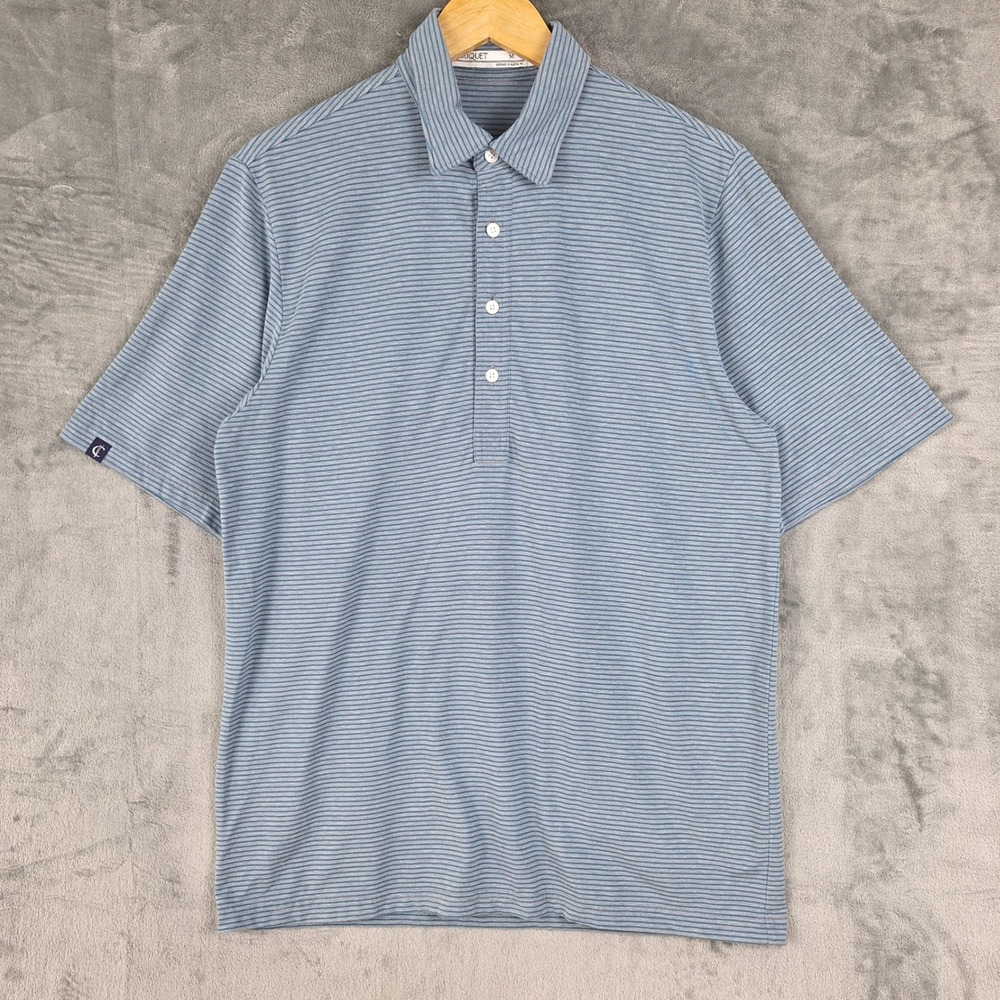 Criquet Polo Shirt Mens Medium Blue Striped Pima Cotton Golf Preppy Casual